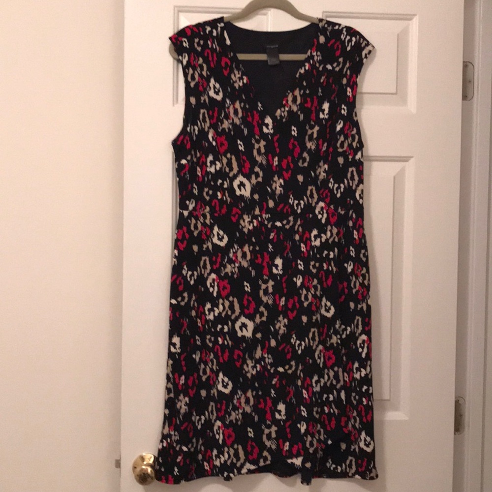 Navy print, jersey faux wrap dress